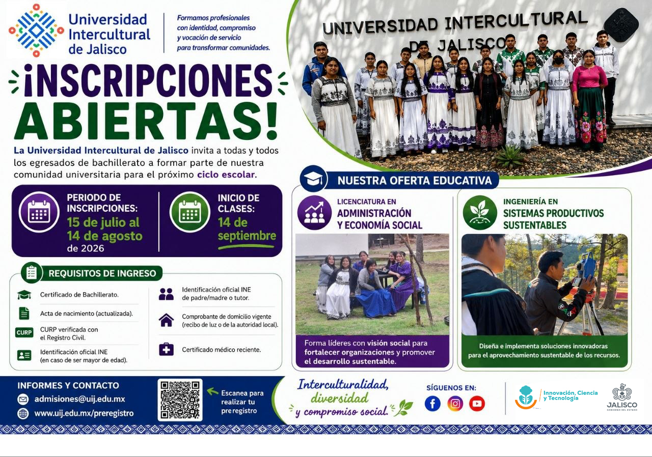 Inscripciones Abiertas Universidad Intercultural de Jalisco